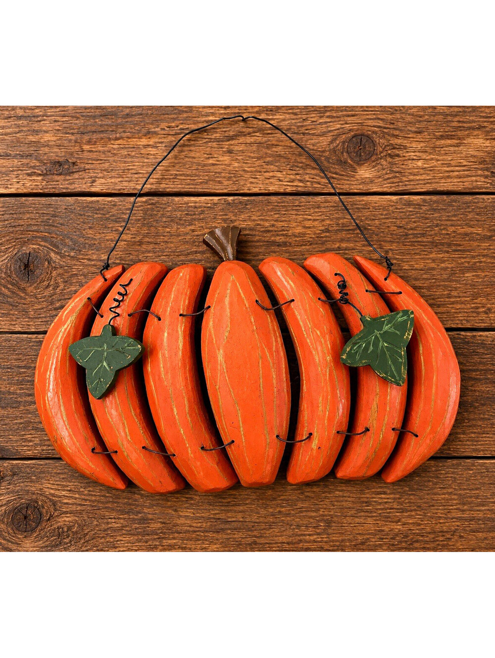 Rustic Wood Slat Pumpkin Wall Hanging Orange Fall Autumn Harvest Door Decor
